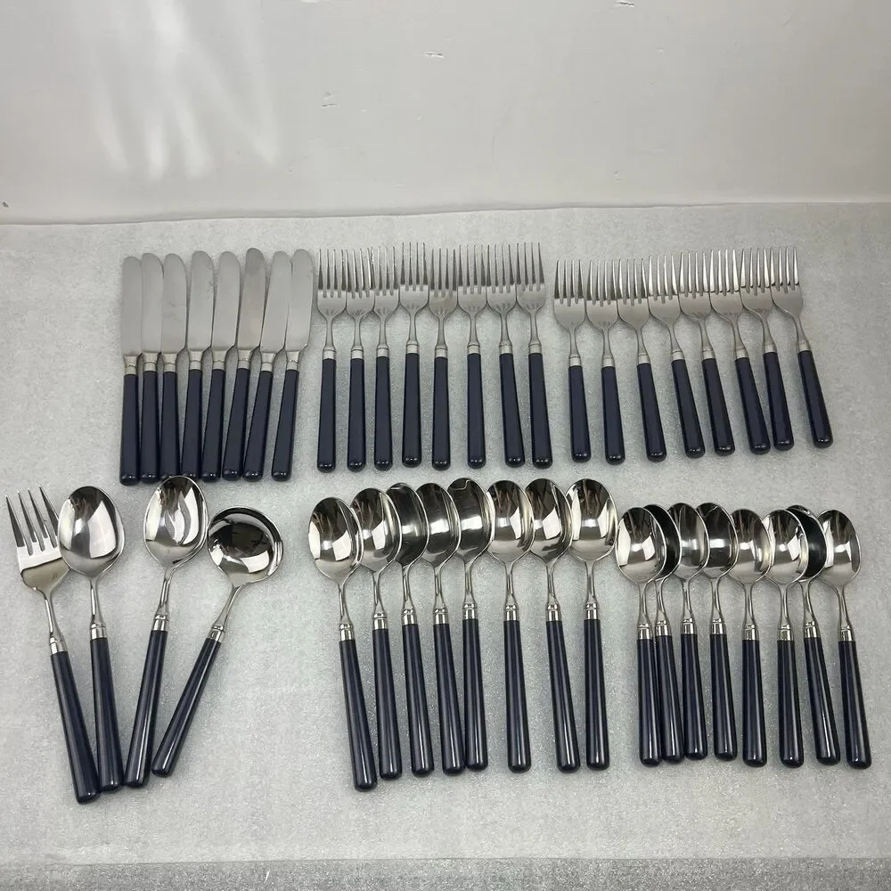 Stanley Roberts SPECTRUM Navy Blue Stainless Korea Flatware 44 Pcs 8 Setting MCM